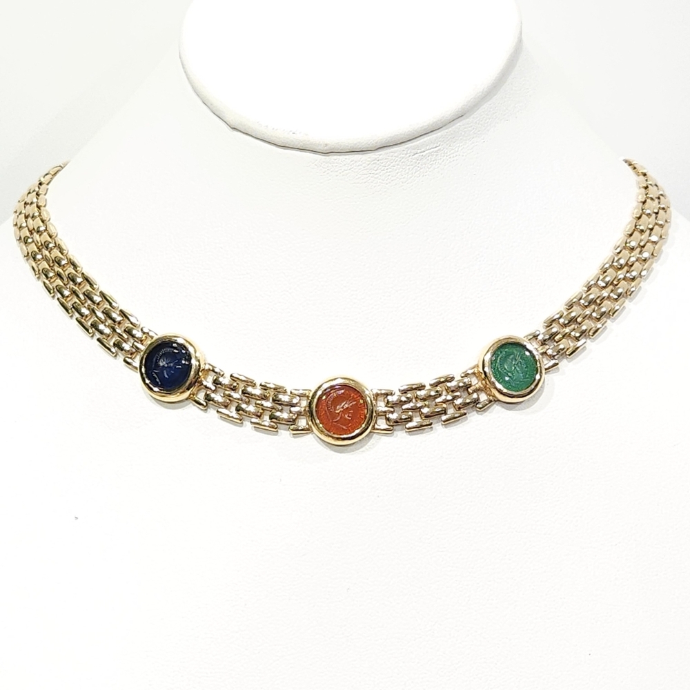 Christian Dior Necklace Gold Gripoix Soldier Cameo Vintage Dior Necklace - Picture 1 of 16